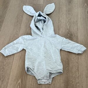 Grey Bunny-Ear Hooded One-Piece for Kids